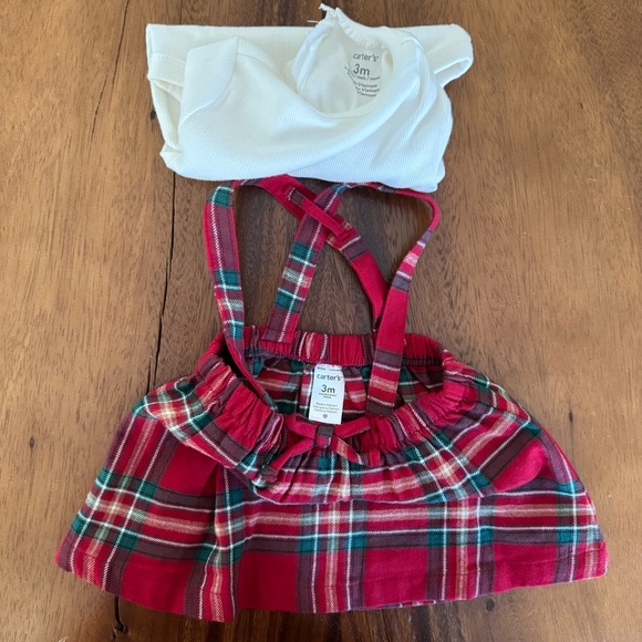 Carter’s Plaid Red and Green Flannel Dress with White Top Christmas Outfit 3M - Picture 5 of 5